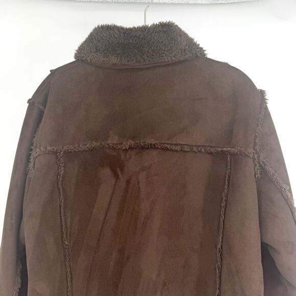 Vintage Faded Glory Penny Lane Jacket Size 2X Brown Faux Suede Y2K Boho Coat - Picture 4 of 8